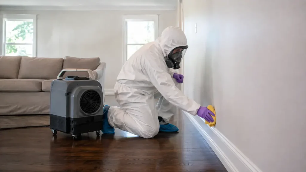 PPE technician providing respectful suicide cleanup in a Smyrna, Tennessee family room