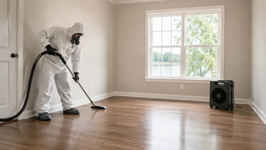 PPE technician providing discreet unattended death cleanup in a Gallatin, TN bedroom