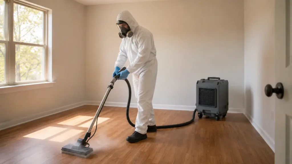 PPE technician performing discreet room remediation in Lebanon, Tennessee