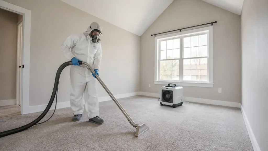 PPE technician providing discreet room cleanup in a Nolensville, Tennessee home