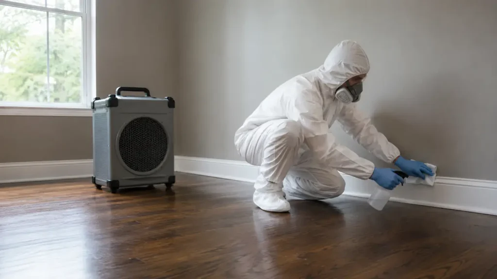 PPE technician providing discreet unattended death cleanup in a White House, TN bedroom